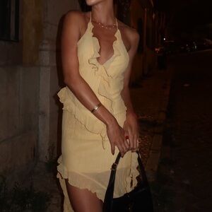 Zara Light Yellow Backless Ruffle Dress